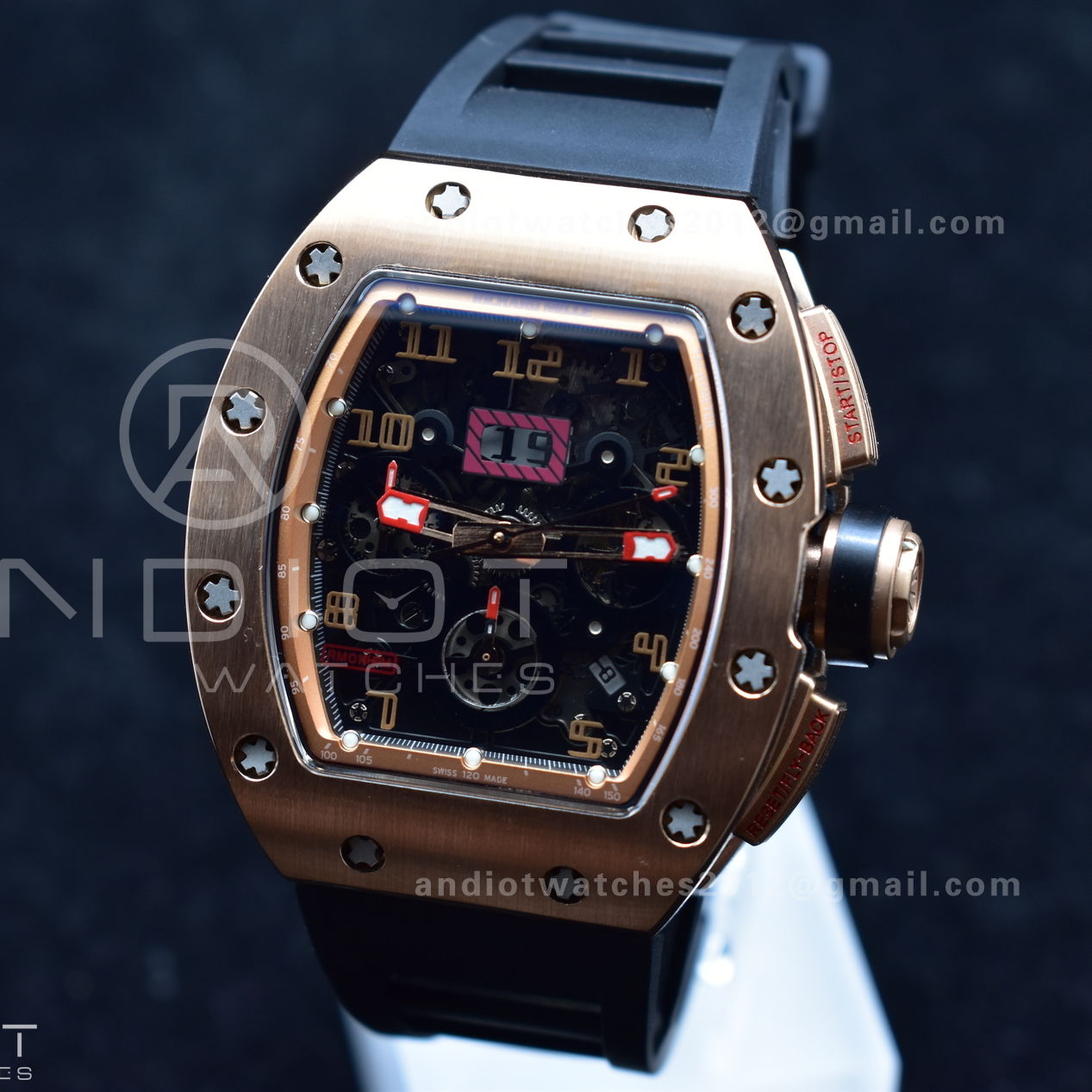 RM011 RG Chrono KVF 1:1 Best Edition Crystal Dial Black on Black Rubber Strap A7750 V3